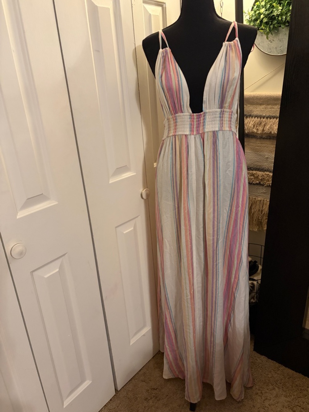 En Creme Cream Maxi Dress with Pastel Stripes